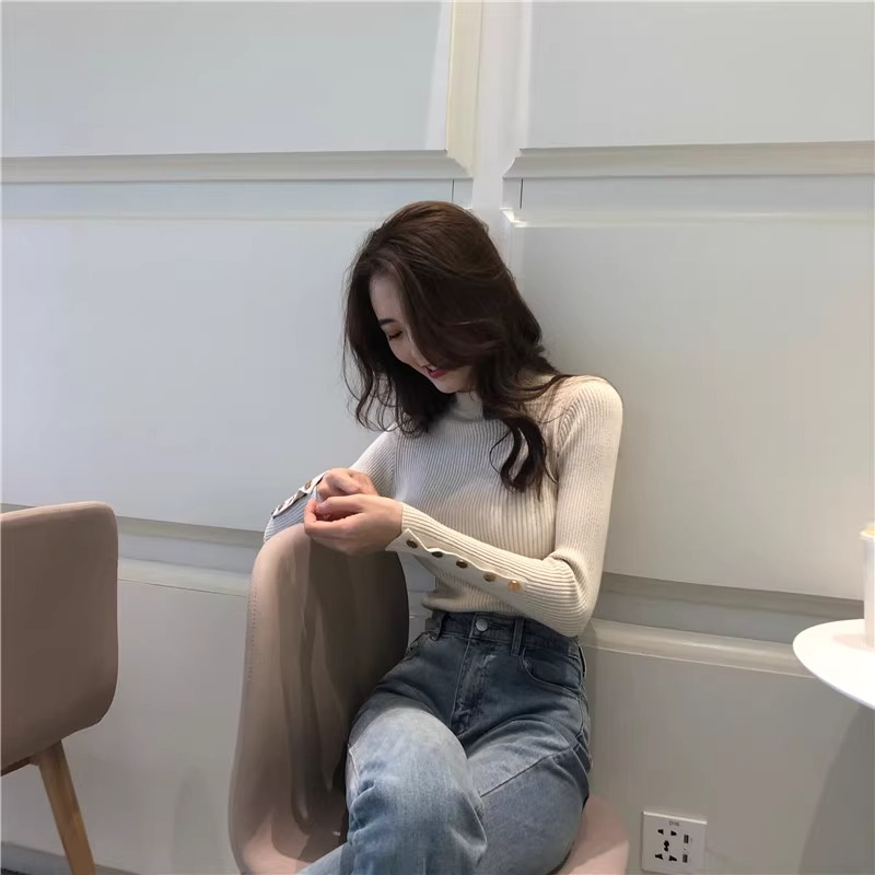 黑色半高領打底衫女秋冬百搭洋氣加絨加厚毛衣長袖修身內搭上衣潮
