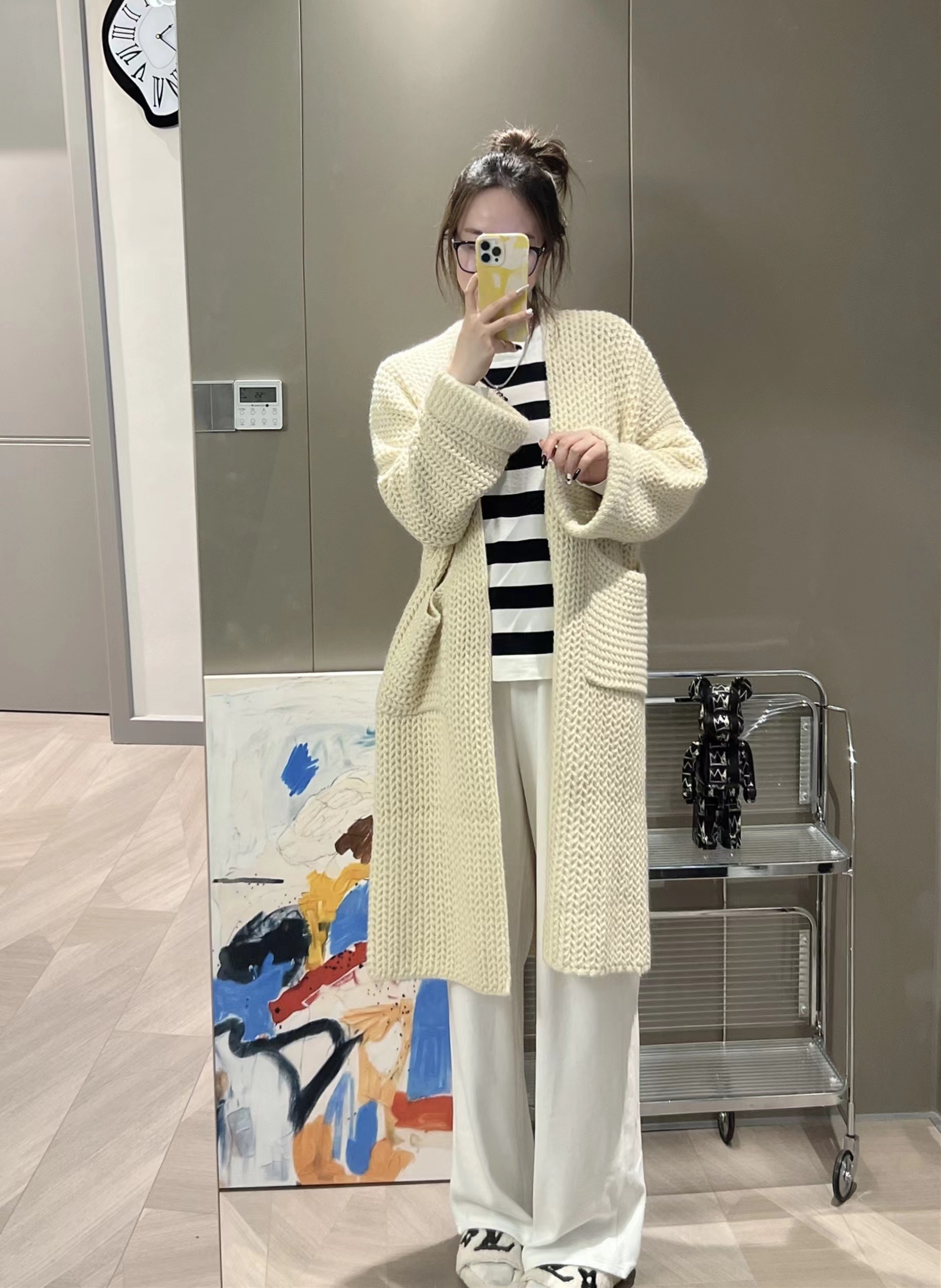 Lazy pink sweater coat for women in autumn and winter, small, medium and long loose knitted cardigan with soft waxy coat