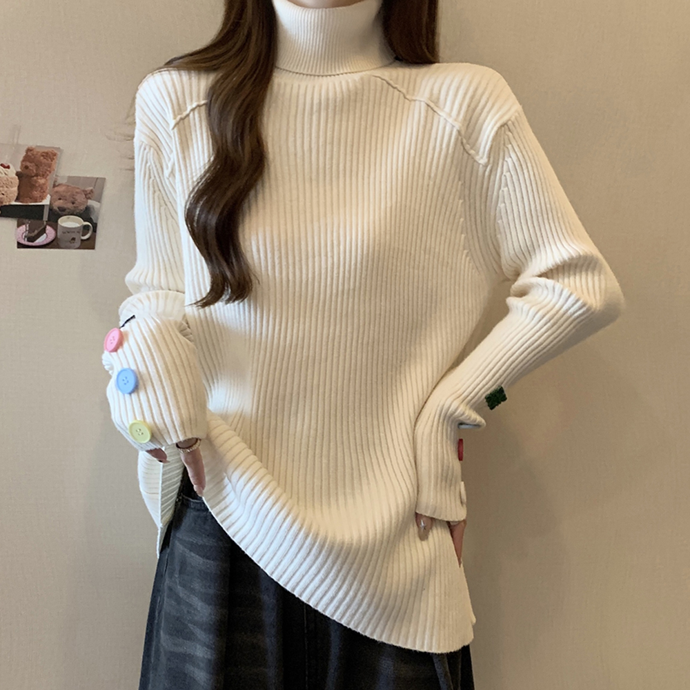 實拍大碼女裝2023冬季胖mm高領軟糯打底毛衣寬鬆遮肉針織衫上衣