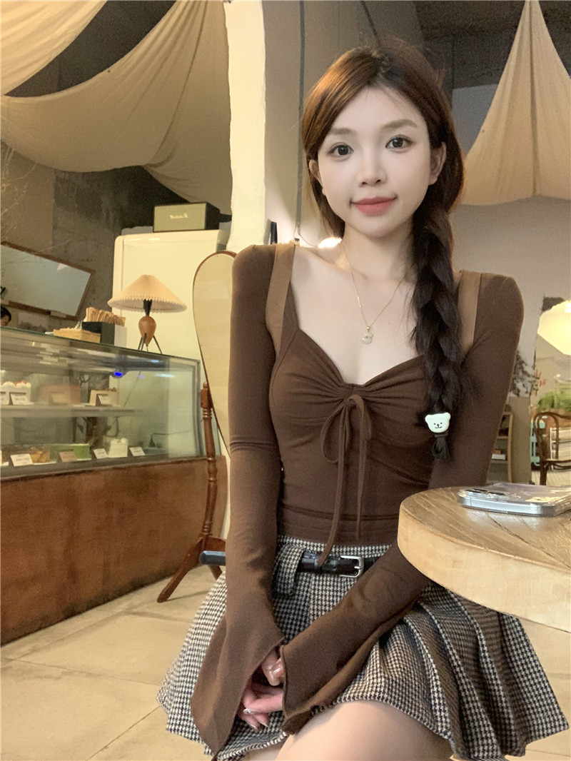 實拍美拉德抽繩純欲顯瘦多色打底衫