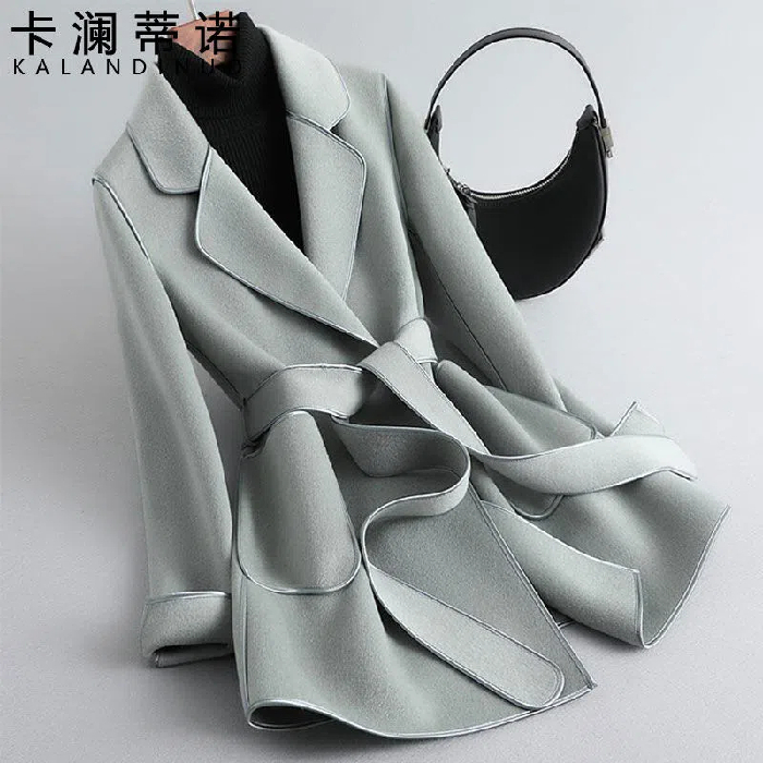 2023 Autumn and Winter New Double-sided Wool Coat Women's Regular Korean Style Age-Reducing Medium and Long Belted Woolen Coat