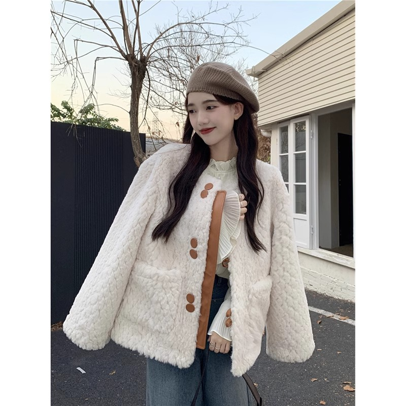 Korean soft fur coat for women winter 2023 new thickened high-end design loose long-sleeved cotton coat