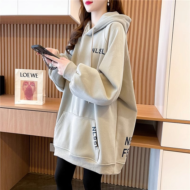 Official picture of imitation cotton Chinese cotton composite shell velvet autumn and winter Korean version plus velvet loose hooded sweatshirt women's trendy tops