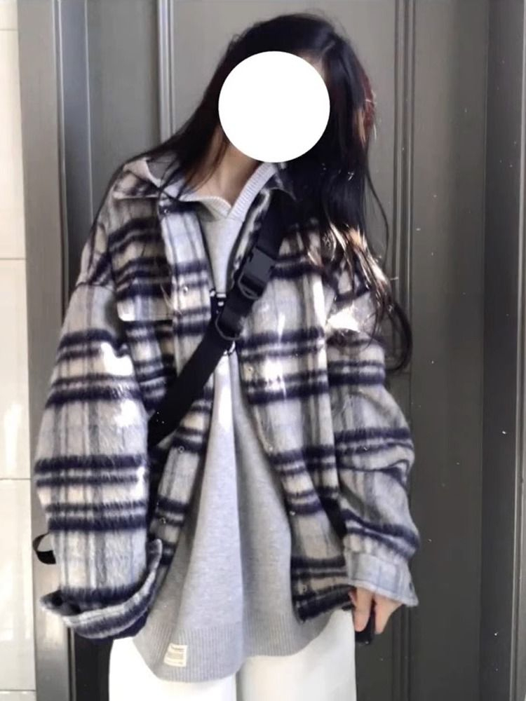 秋冬季美式高級感小香慵懶風女士短款格子外套女春秋2023新款