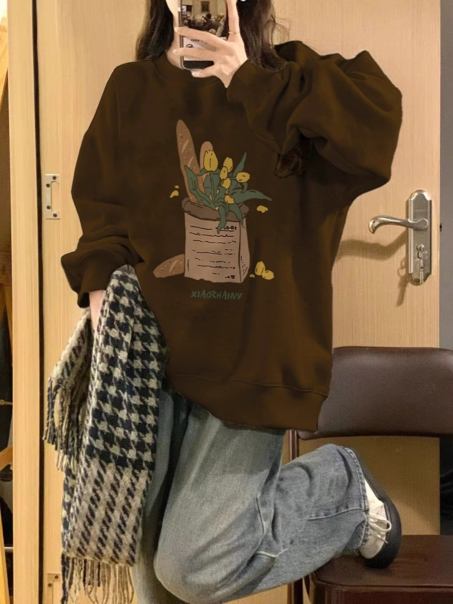 防棉華棉複合牛奶絲300克/銀狐絨400克圓領衛衣女