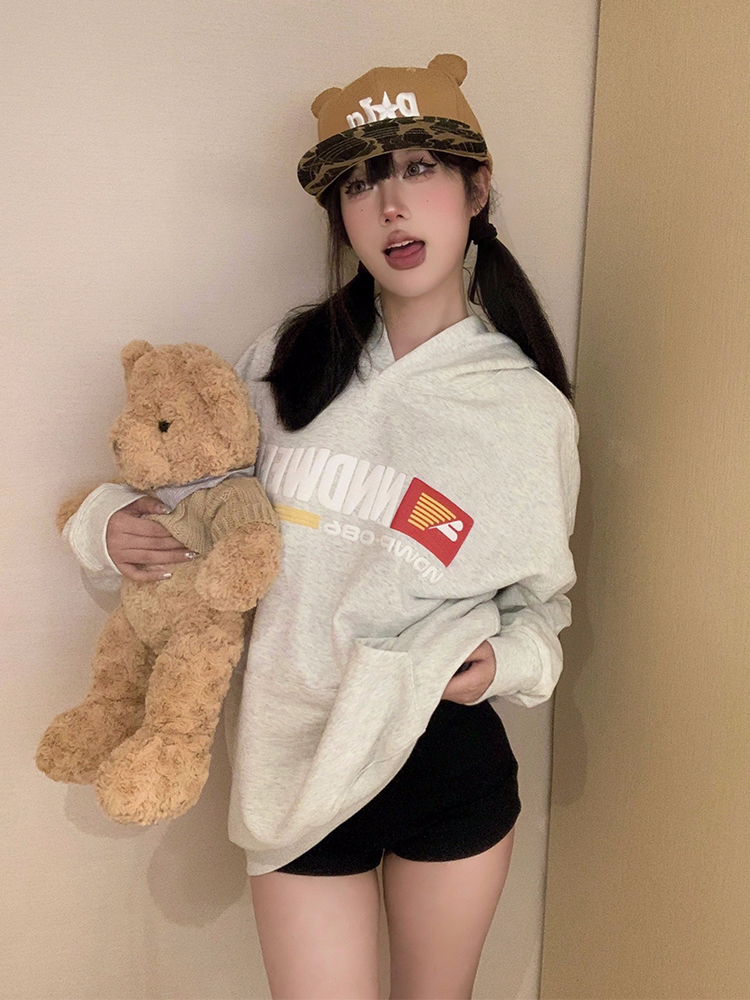 美式潮牌連帽衛衣女秋季字母印花重磅長袖oversize寬鬆情侶上衣