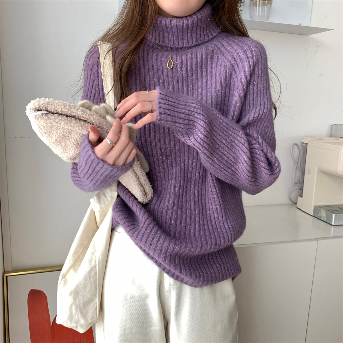 實拍 秋冬韓版寬鬆氣候高領百搭北極絨內搭針織衫套頭毛衣女