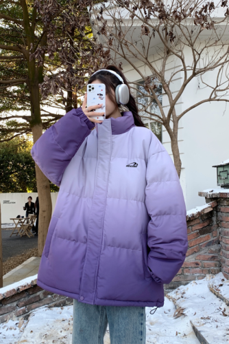 Real shot of winter gradient color cotton coat for women  new loose thickened warm cotton jacket long-sleeved coat cotton coat bread coat