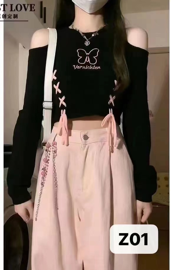 設計感露肩針織毛衣女秋季2023新款甜酷風修身辣妹短款小個子上衣