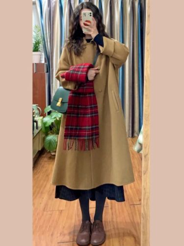 Woolen coat women's mid-length 2023 autumn and winter new Korean style small temperament retro Hepburn style woolen coat