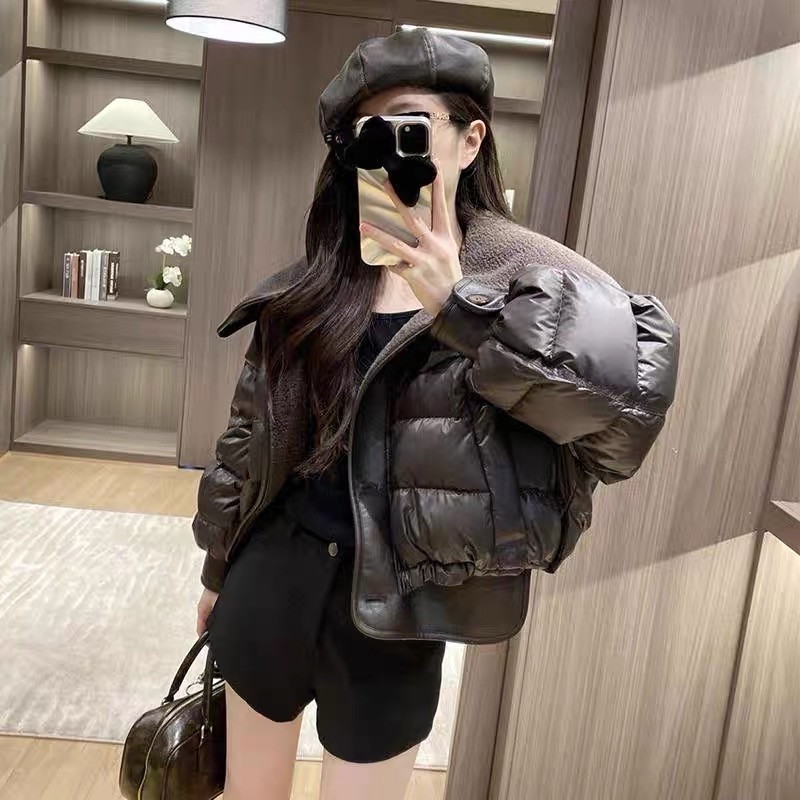 Ren Xiaoyi 90 white duck down lapel down jacket for women 2023 new style small design fake two-piece short coat winter