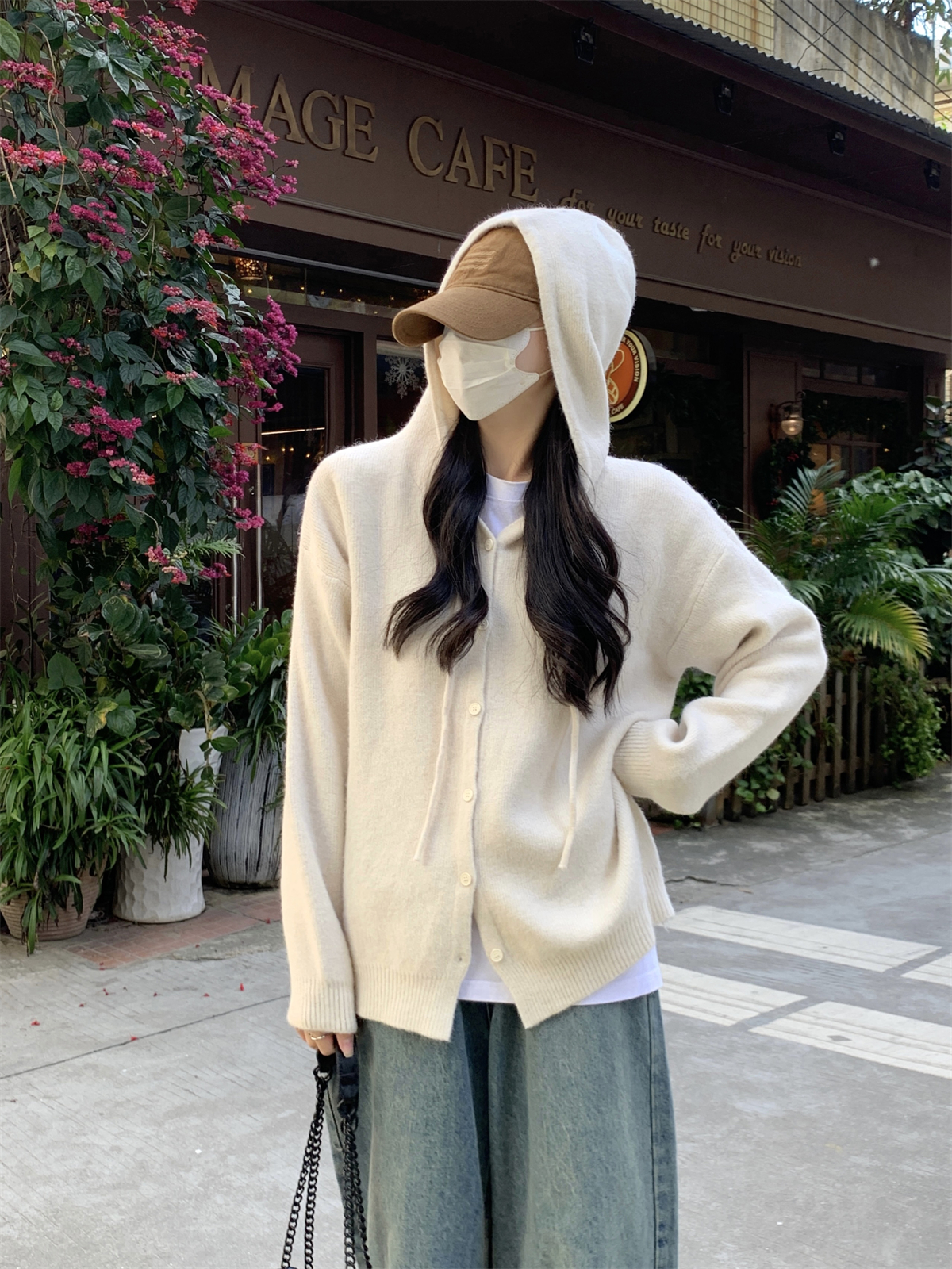 實拍 秋冬韓版百搭寬鬆連帽糖果色北極絨針織開衫毛衣外套女