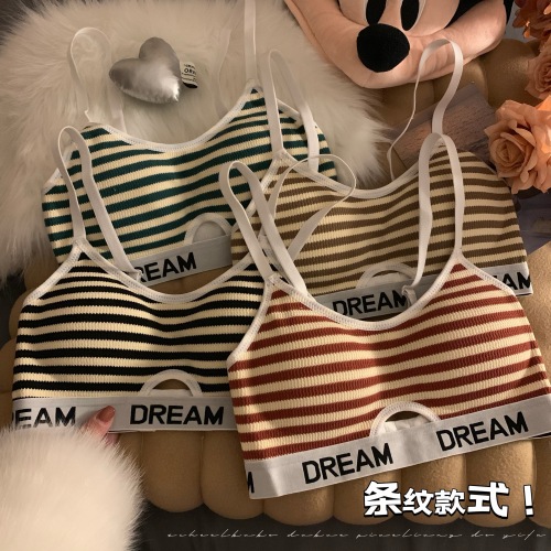 Real shot of winter warm textured striped bra for women without rims to push up side breasts student underwear