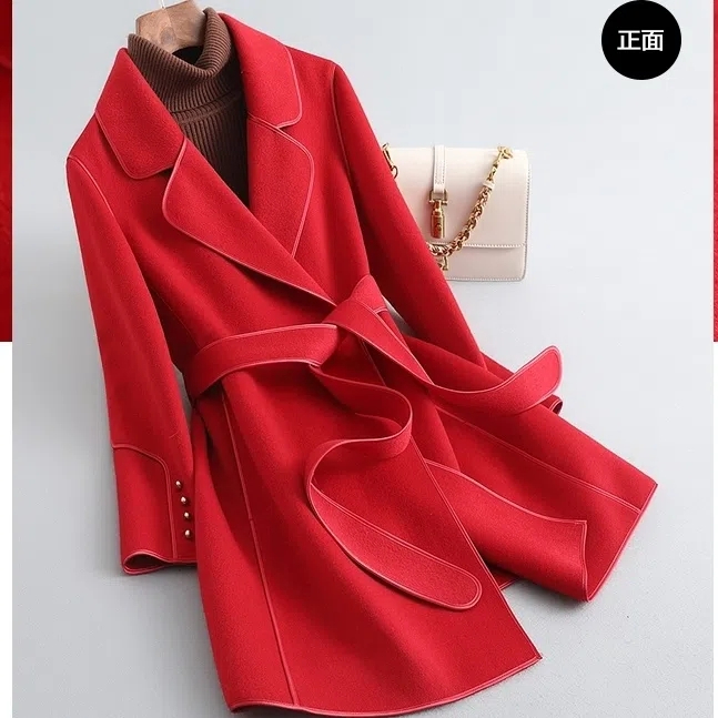 High-end Korean woolen coat for women 2023 autumn and winter new fashion style age-reducing mid-length double-sided woolen coat for women trendy