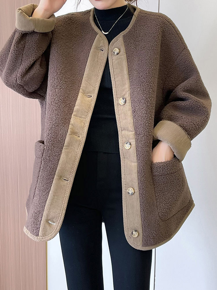 Lamb wool jacket women's new 2023 autumn and winter short style ladies retro high-end thickened baseball uniform top
