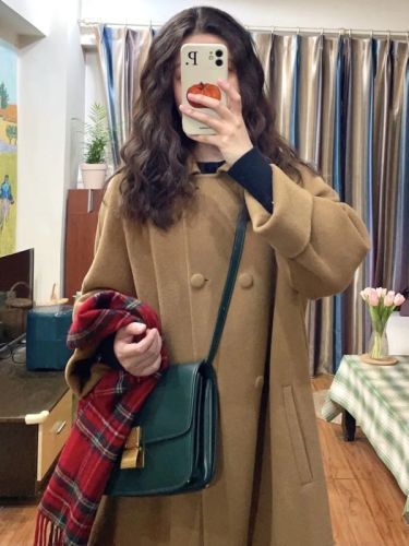 Woolen coat women's mid-length 2023 autumn and winter new Korean style small temperament retro Hepburn style woolen coat