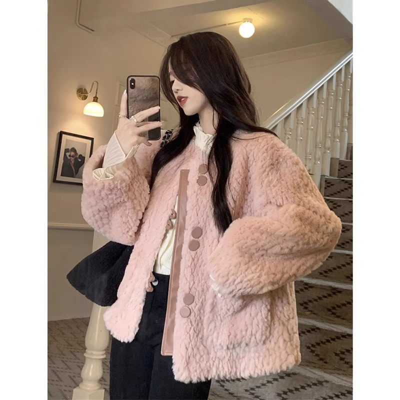 Korean soft fur coat for women winter 2023 new thickened high-end design loose long-sleeved cotton coat