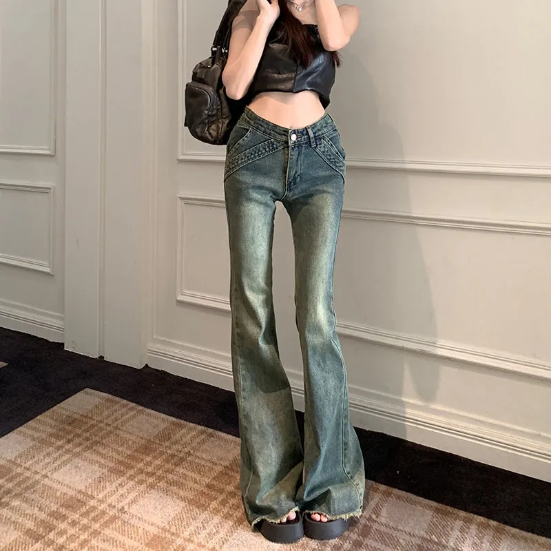 復古微喇牛仔褲女春秋季2023年新款高腰顯瘦小個子馬蹄喇叭褲子女
