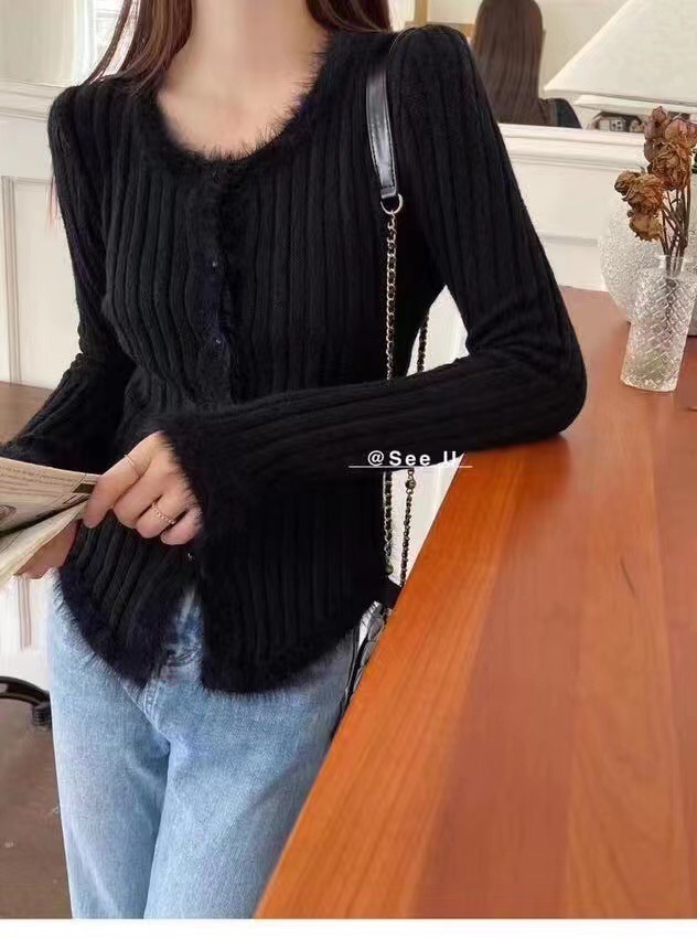 法式氣質內搭開衫上衣女秋冬修身顯瘦針織打底衫純欲辣妹短款毛衣
