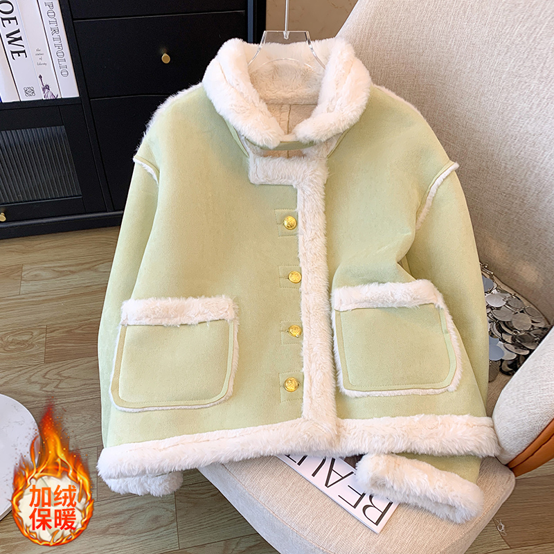 Xiaoxiangfeng Lamb Wool Jacket Women's Autumn and Winter 2023 New Furry Cotton Jacket Plus Velvet Thickened Deerskin Top