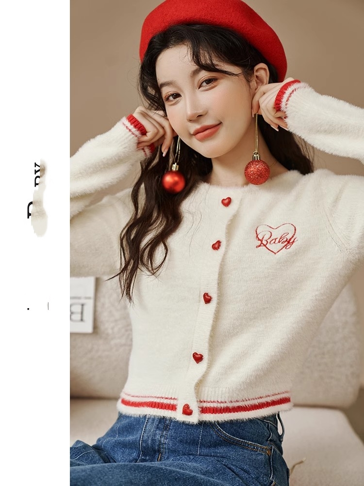 Simple round neck contrasting color plush sweater for women 2023 new autumn style temperament small fragrance sweater versatile top