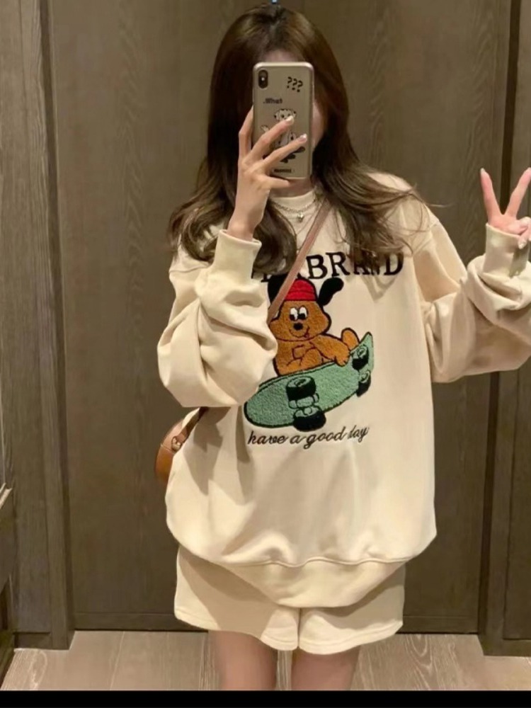 2023新款華棉複合薄款310克/加絨410克 秋冬裝衛衣女印花寬鬆大碼