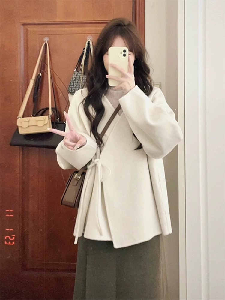 綿羊絨#法式白色小香風毛呢外套女春秋季秋冬小個子高級感外套