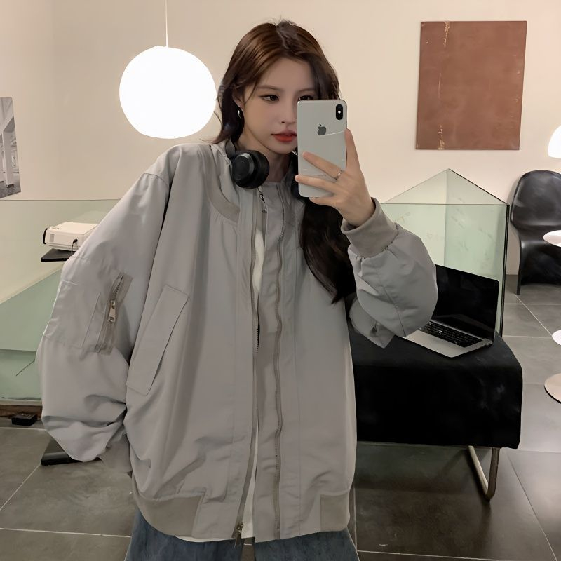 American retro pilot baseball jacket women's autumn 2023 new oversize high-end jacket top