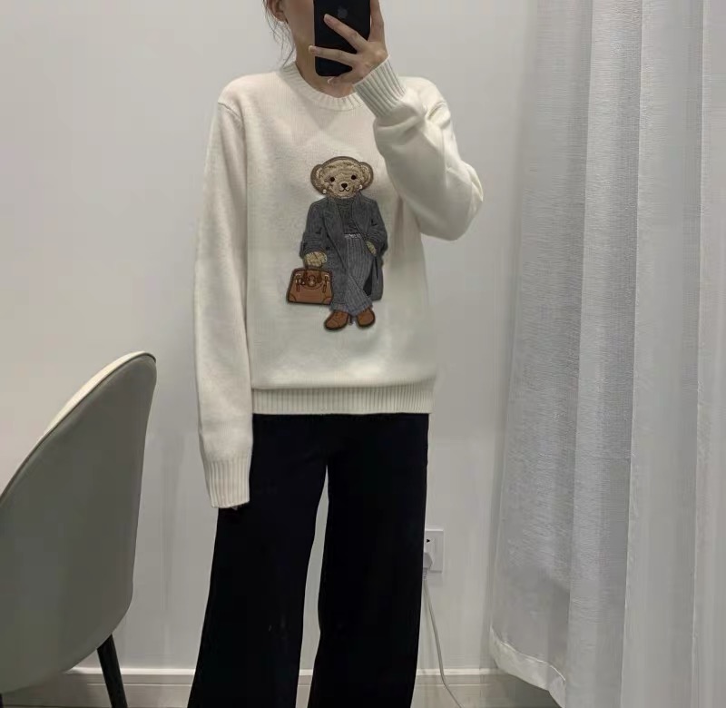 質感好，重工刺繡！圓領寬鬆顯瘦小熊純山羊絨長袖針織毛衣女秋冬