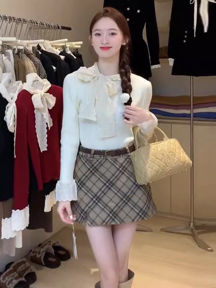 今年流行的漂亮毛衣女秋冬法式蝴蝶結洋氣減齡疊穿打底針織衫