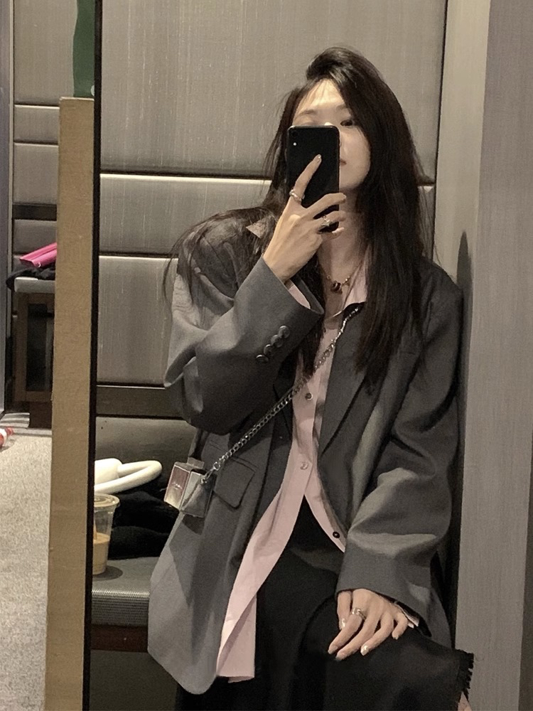 Gray suit jacket for women spring and autumn 2023 new style small casual high-end street small suit design
