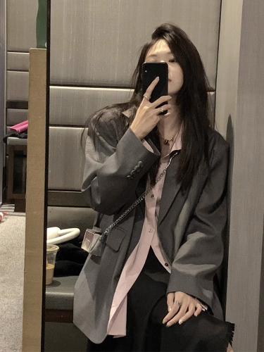 Gray suit jacket for women spring and autumn  new style small casual high-end street small suit design