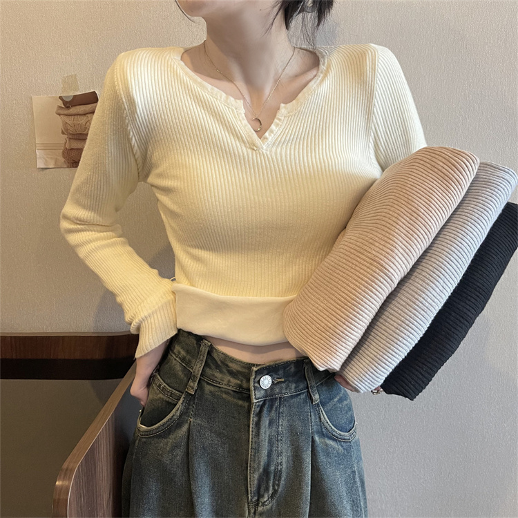 實拍黑色毛衣女秋冬加厚顯瘦v領內搭長袖打底針織衫上衣