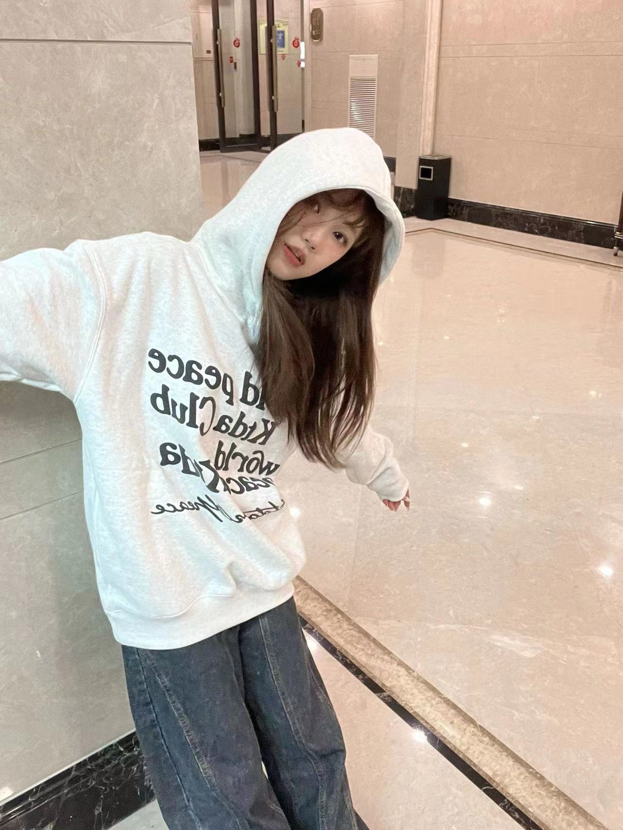 連帽衛衣女2023秋冬新款美式復古寬鬆慵懶風字母印花加絨套頭上衣