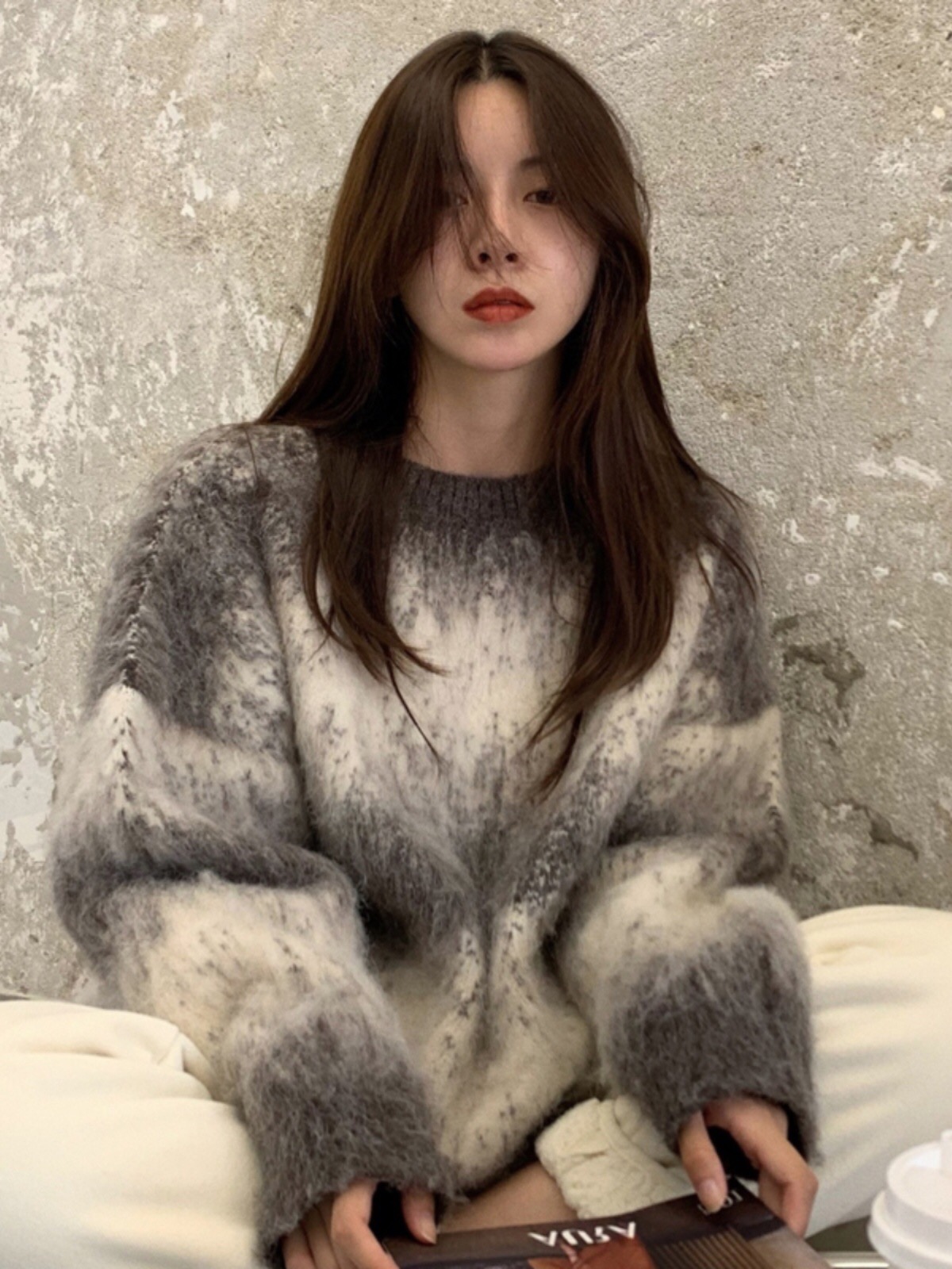 藝術生奶毛衣秋冬套頭漸變色慵懶風上衣女外穿設計感小眾日系女裝