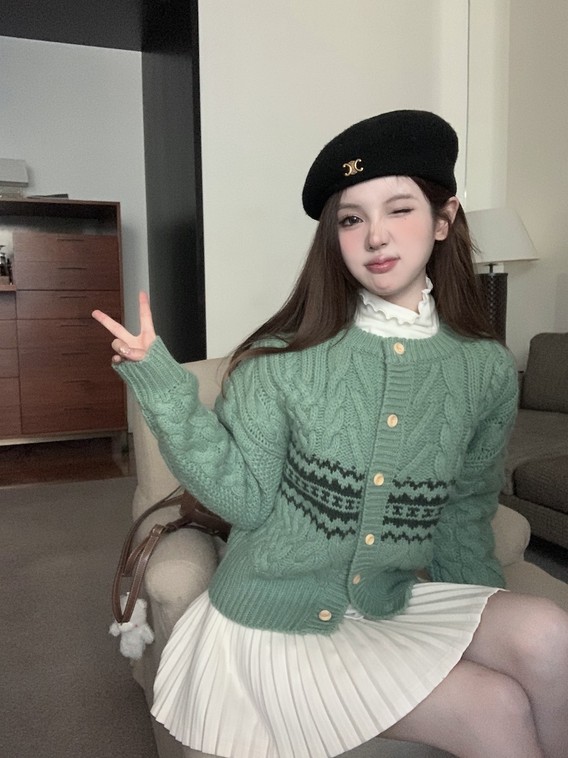 實拍 韓版修身顯瘦慵懶風加厚保暖圓領長袖針織毛衣開衫外套