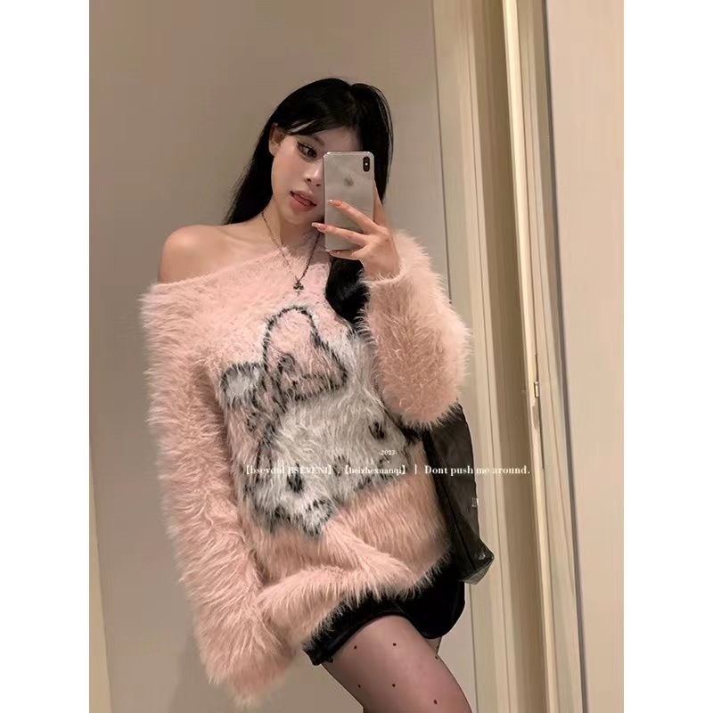 黑澤玄七微秋冬新款軟糯糯寬鬆慵懶風套頭仿貂長毛毛衣女