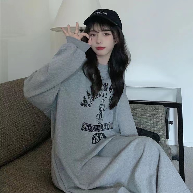 睡裙女春秋款2023新款長袖寬鬆長款過膝可外穿睡衣女秋冬加絨加厚