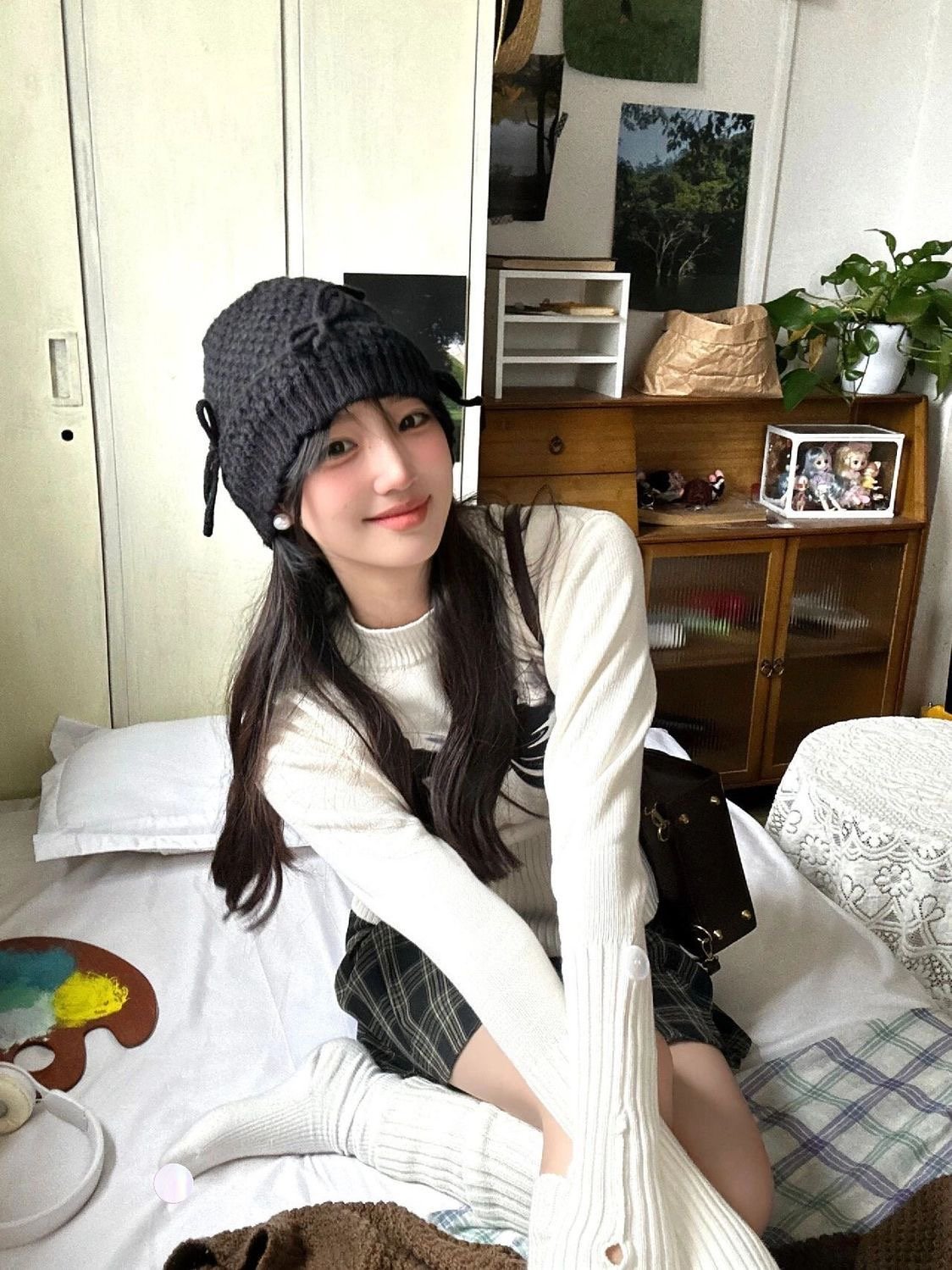 原版質量美式蝴蝶結毛衣女秋冬修身顯瘦長袖針織衫收腰上衣