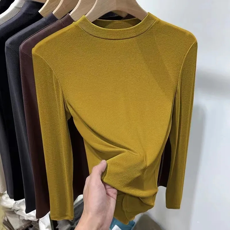 2023 new solid color inner half turtleneck bottoming shirt for women in spring and autumn age-reducing slimming long-sleeved T-shirt top