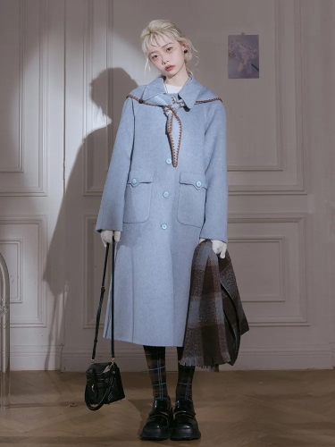 Fanxing Blue 2023 new winter navy rabbit wool coat mid-length coat loose niche design coat