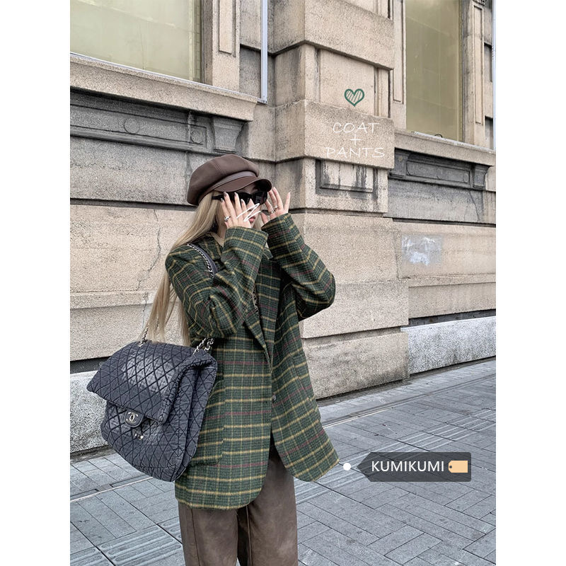 Matsumoto Coco SBKK retro suit-style coat short plaid woolen coat for women autumn and winter