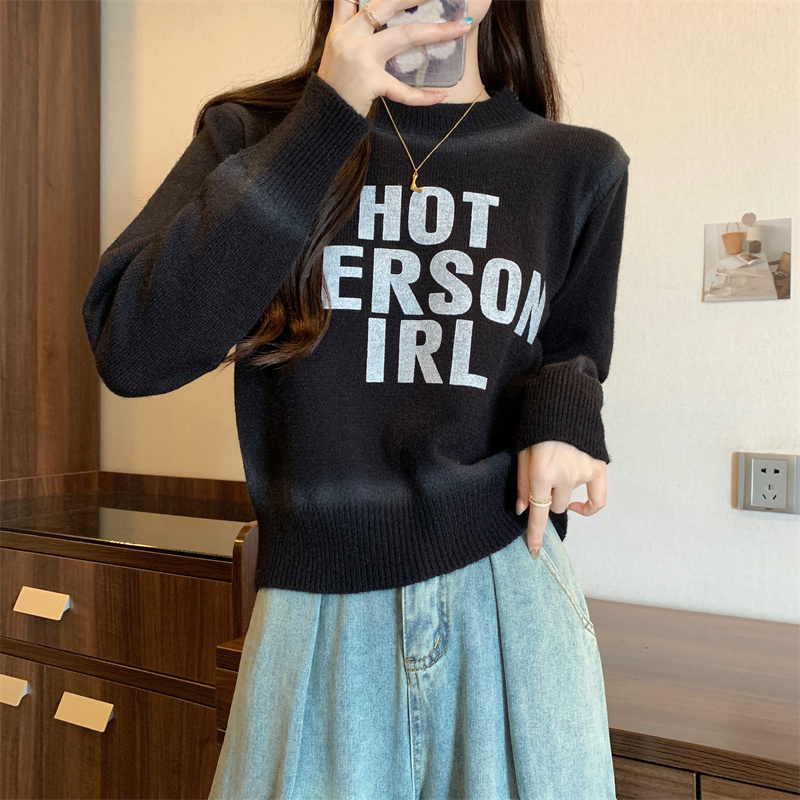 短款毛衣女秋冬2023新款寬鬆內搭正肩針織衫打底衫小個子長袖上衣