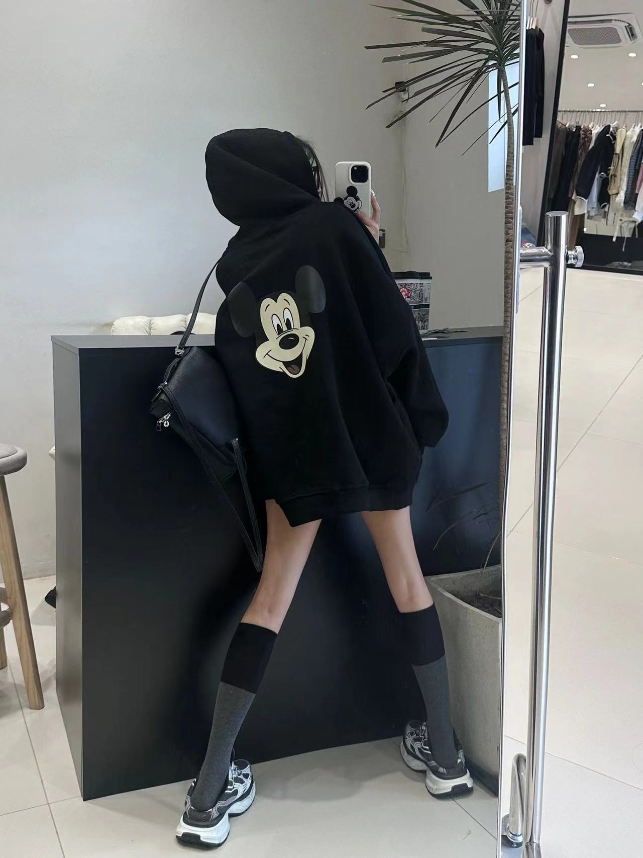 衛衣女2023新款加絨加厚黑色連帽減齡上衣套裝