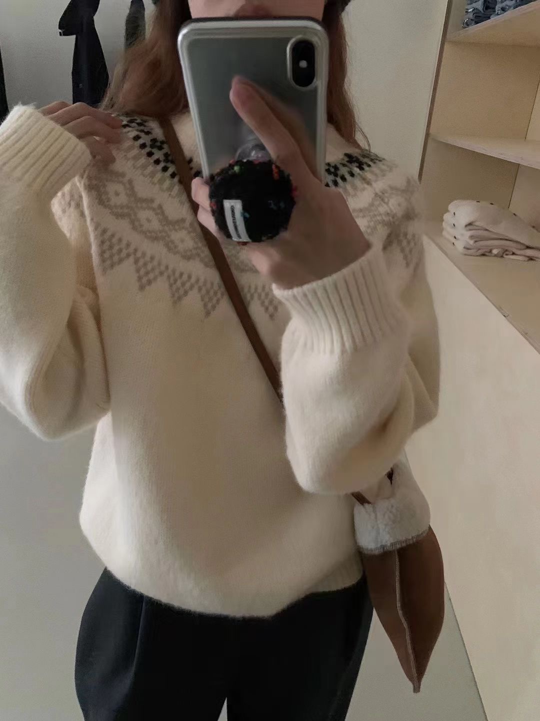 HAVE U韓版慵懶風氣質小個子上衣秋冬復古加厚提花簡約針織毛衣女