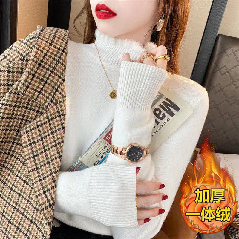 Autumn and winter new style thickened velvet all-in-one velvet bottoming shirt for women versatile slim fit top knitted sweater
