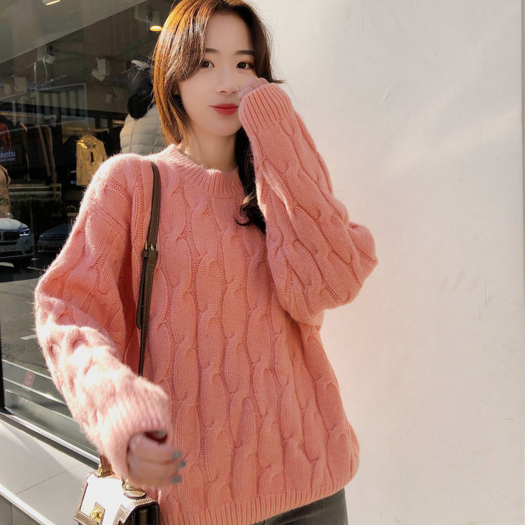 Lin Shanshan's new winter loose knitted bottoming shirt candy color thick twist couple sweater multi-color