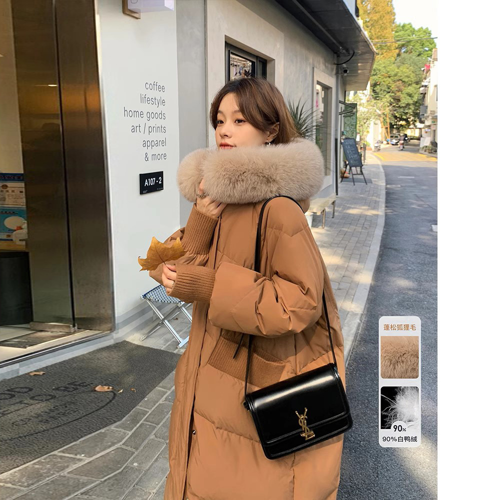 White Duck Down 2023 Winter New Down Jacket Women Mid-Length Korean Style Large Fur Collar Loose Large Size Down Jacket