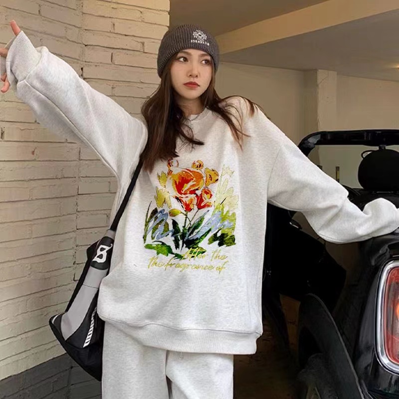 套裝女外穿秋冬款顯高寬鬆休閒時尚加絨加厚運動服年輕兩件套