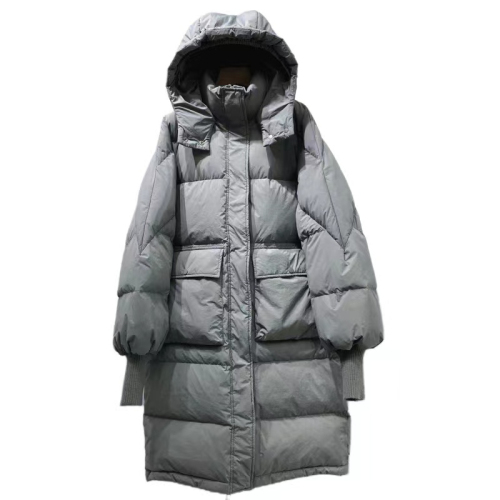 Korean style down jacket for small men, mid-length down jacket, hooded loose white duck down jacket for women over the knee